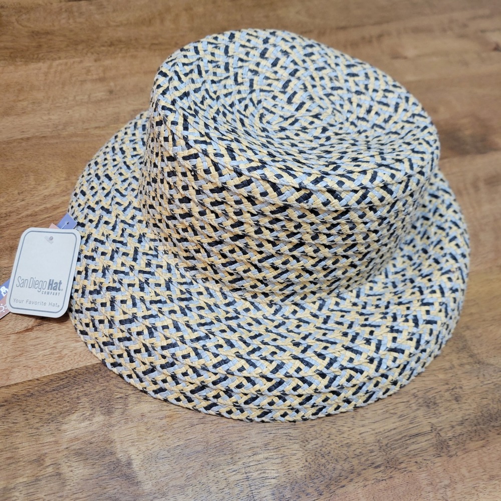San Diego Hat Co Woven Straw Hat Womens OS Yellow Black Blue NEW Ultrabraid Sun